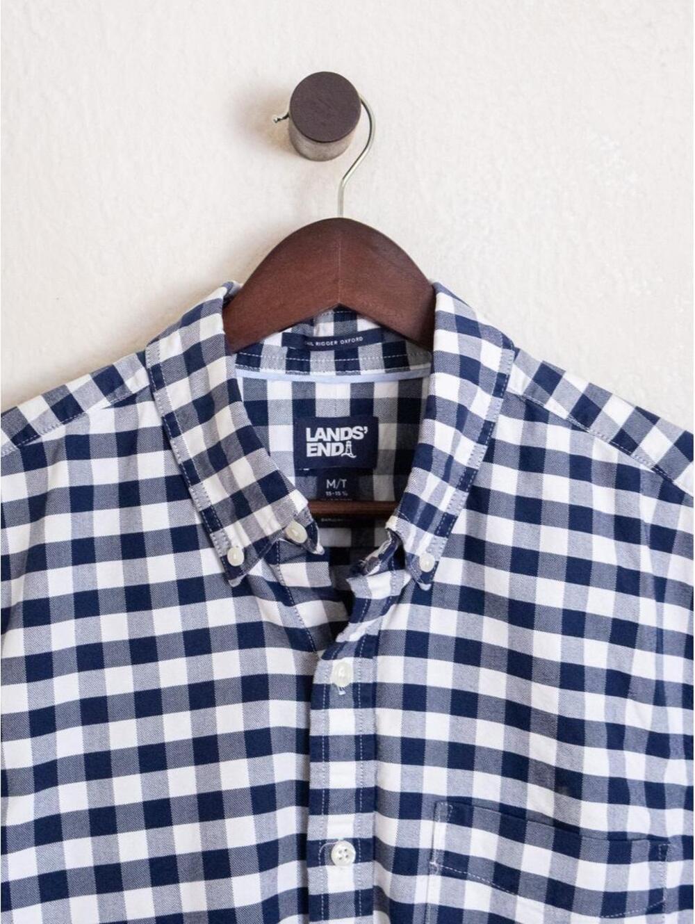 Lands’ End Blue Gingham Oxford Button Down Shirt